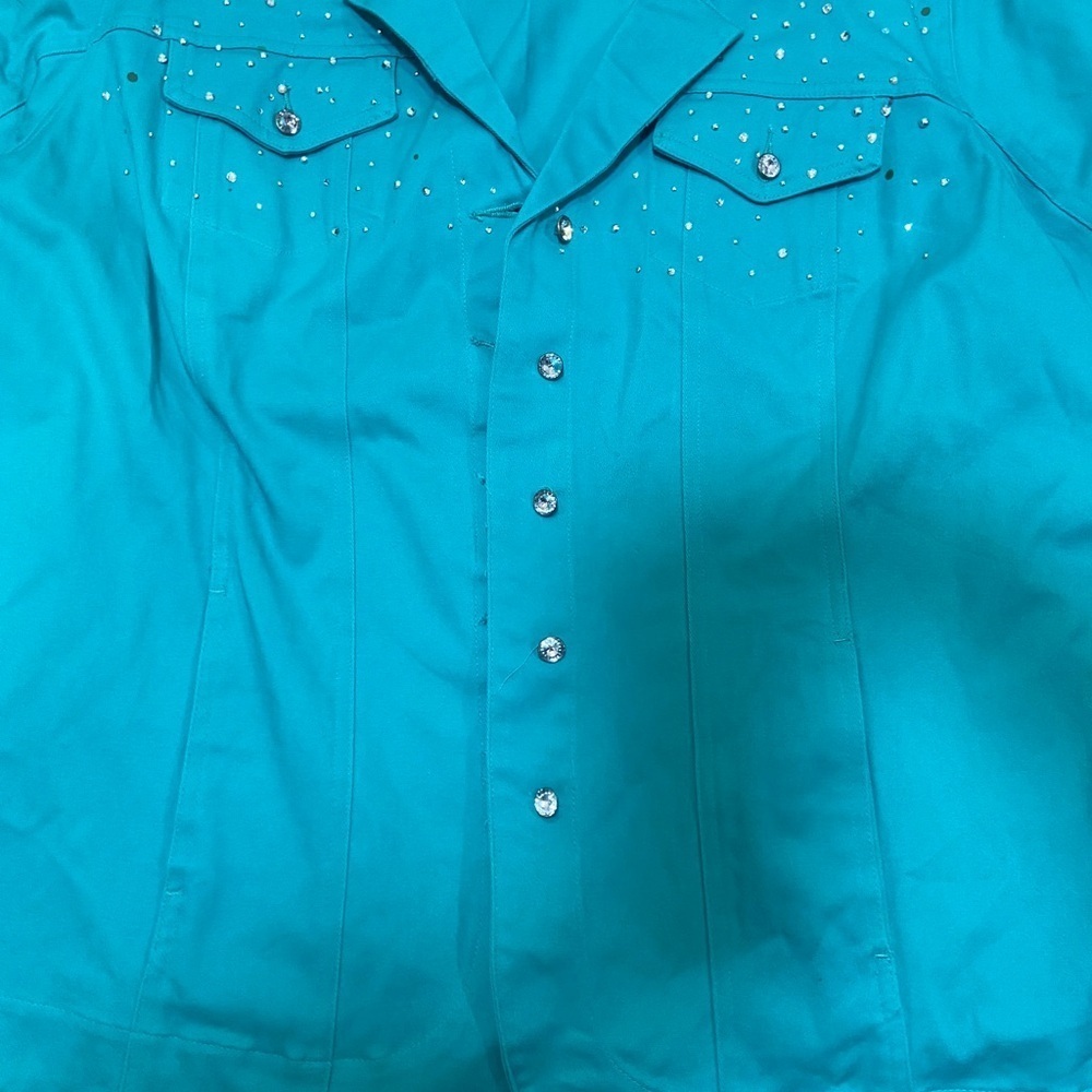💗Fun Turquoise Button Down Shirt - Picture 3 of 4